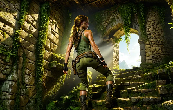 Girl, light, the game, ladder, pass, Lara Croft