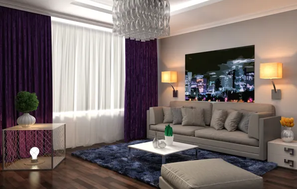 Picture design, style, sofa, interior, picture, chandelier, living room, modern