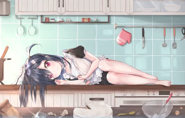 Picture kitchen, girl, lies