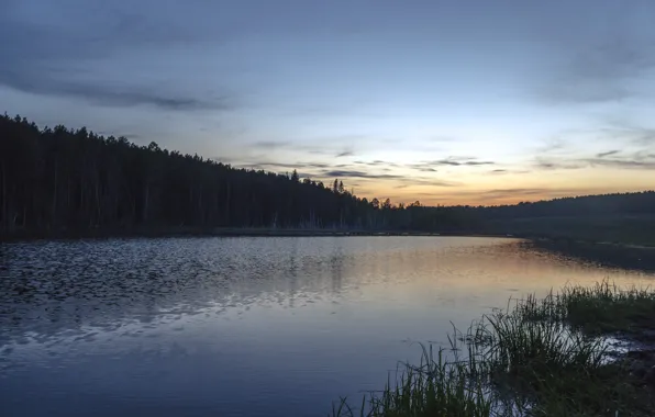 Sunset, lake, the evening