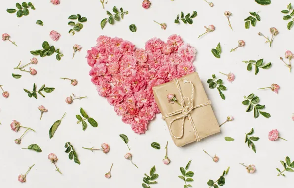 Love, flowers, gift, heart, petals, love, heart, pink