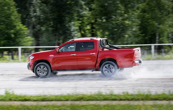 Picture red, movement, Mercedes-Benz, side, pickup, 2018, X-Class