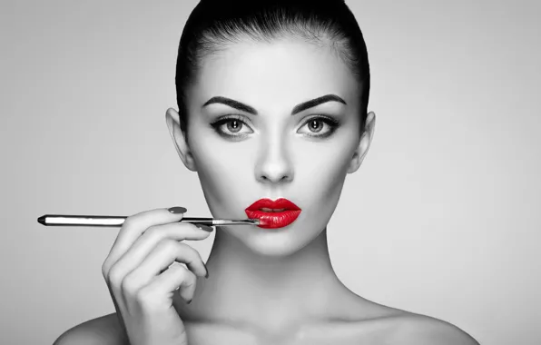 Picture look, pose, background, model, hand, portrait, makeup, lipstick