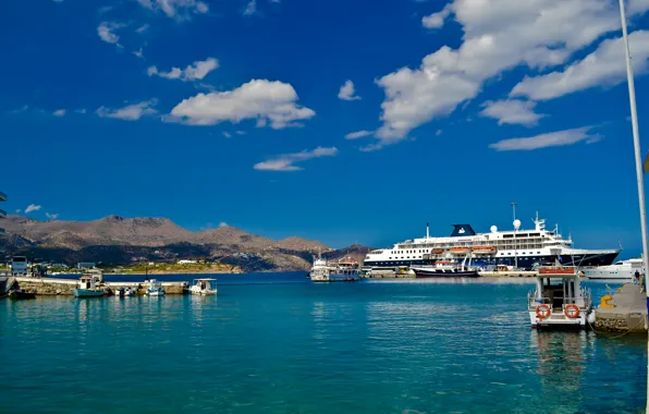 Sea, nature, ships, boats, pier, Greece
