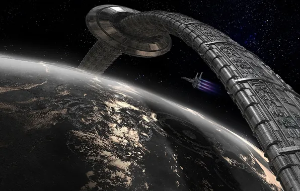 Space, stars, spaceship, planet, the ring