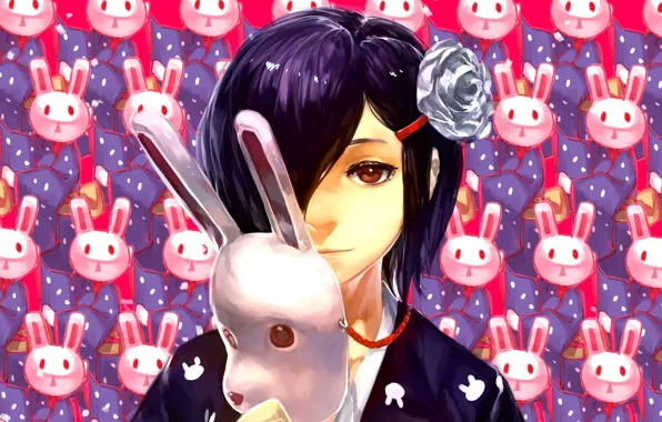Girl, Rabbit, mask, Art, Tokyo ghoul, Tokyo ghoul, Kirishima Toka