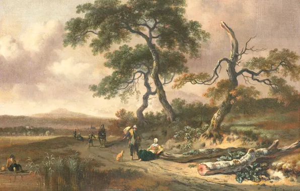 Oil, picture, canvas, Landscape with Resting sack man and Woman, Ian Vanants