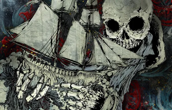 Skull, picture, Ship, the bare bones