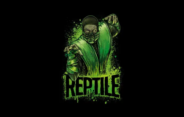 Green, fighter, ninja, art, Mortal Kombat, Reptile