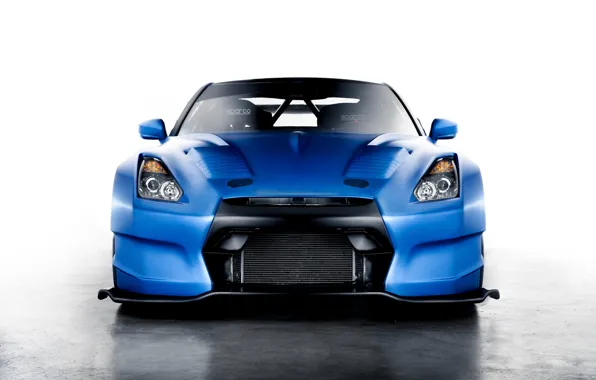 Blue, Nissan, GT-R, Nissan, blue, front, race car, kit