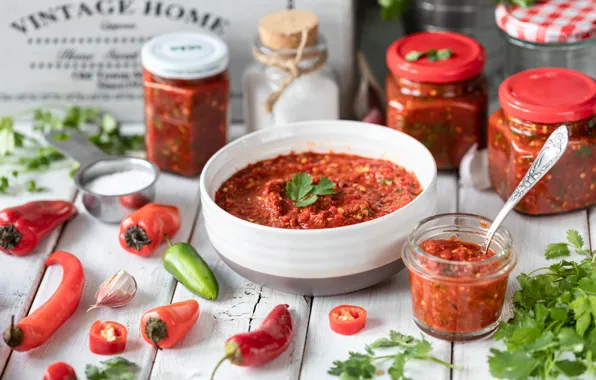 Greens, pepper, banks, sharp, sauce, paprika, Basil, Karina Klachuk