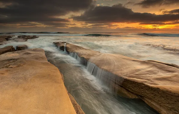 Picture sea, clouds, sunset, rocks, sea, sunset, clouds, rocks