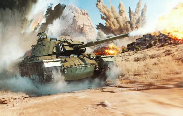 The game, Smoke, Fire, The explosion, Weapons, Art, Tank, Technique
