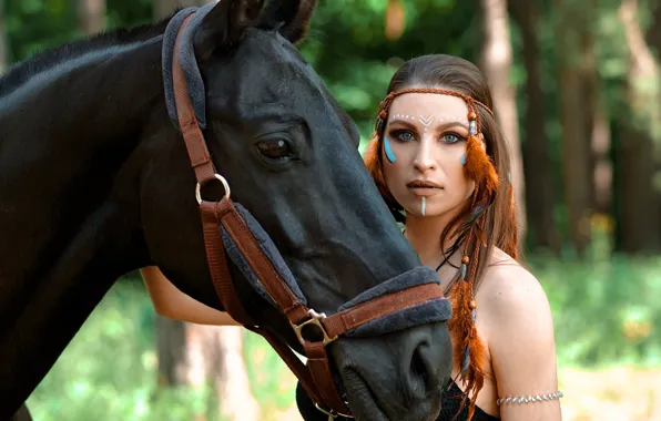 Look, girl, face, horse, horse, paint, Vyacheslav Turcan