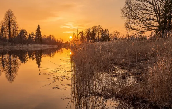 Landscape, sunset, lake
