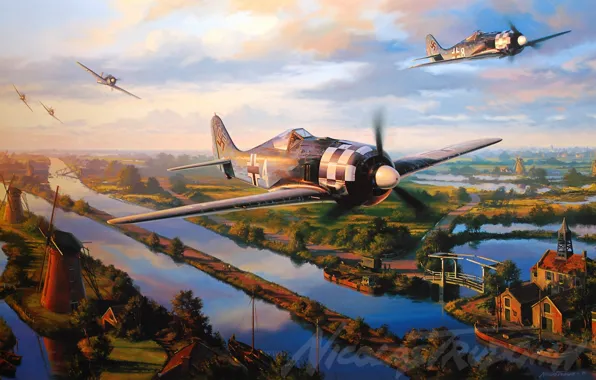 Picture aircraft, war, art, airplane, aviation, ww2, dogfight, fw 190