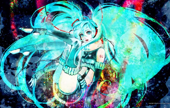 Girl, abstraction, style, anime, art, vocaloid, hatsune miku, mikumix