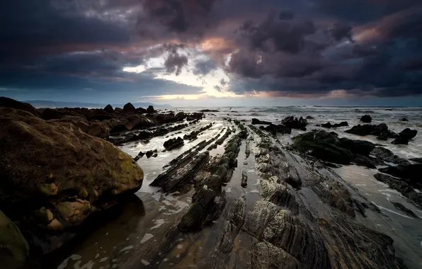 Sea, beach, the sky, clouds, stones, rocks