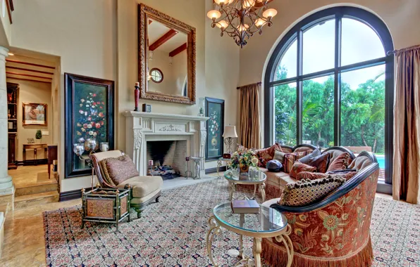 Picture design, style, Villa, interior, fireplace, living room