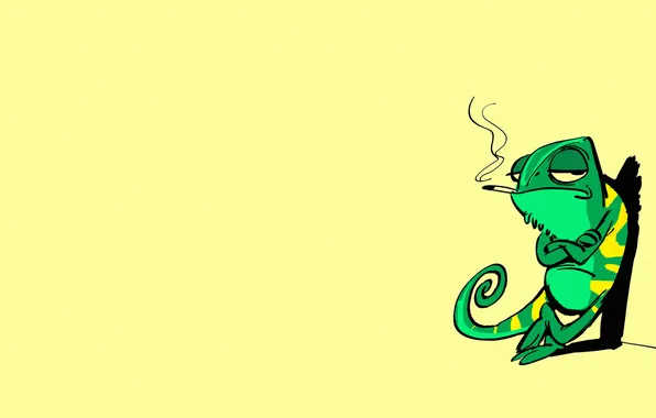 Picture green, chameleon, minimalism, lizard, cigarette, serious, chameleon