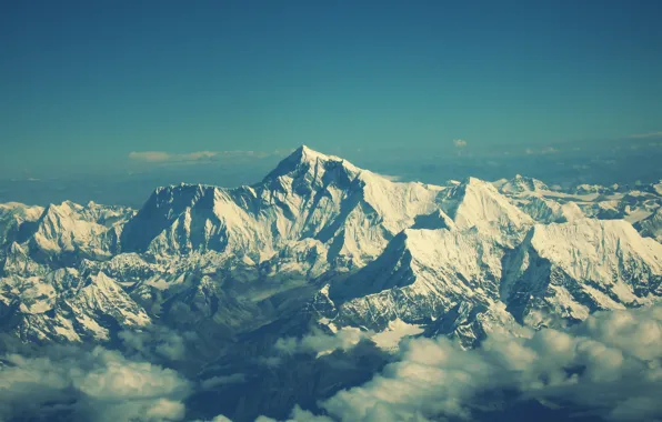 The sky, clouds, snow, landscape, mountains, view, mountain, Everest