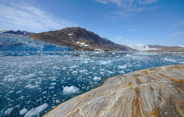 Cold, ice, winter, sea, snow, mountains, shore, glacier