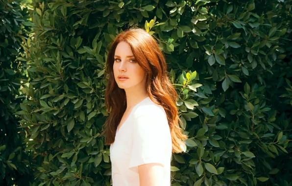 Leaves, girl, background, hair, singer, red, long, Lana Del Rey