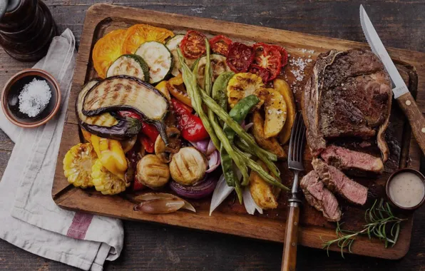 Bow, eggplant, meat, pepper, vegetables, grill