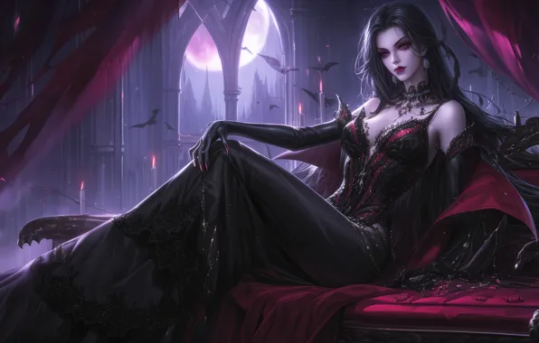 Picture vampire, queen, sitting, throne