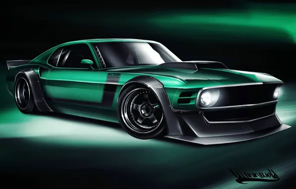 Auto, Figure, Machine, Ford Mustang, Art, 1970, Boss, Vehicles