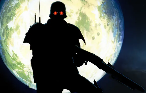 The sky, night, the moon, fighter, Art, MG-42, special forces, machine gun
