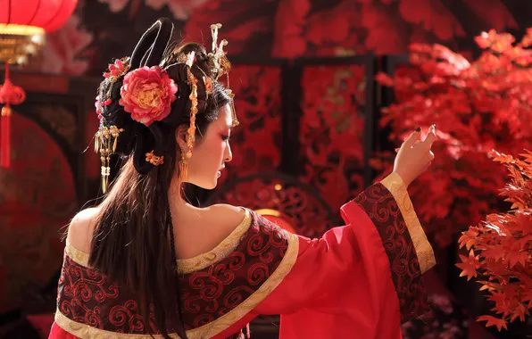 Girl, style, garden, Asian