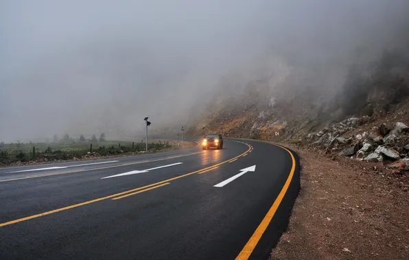 Picture road, machine, fog