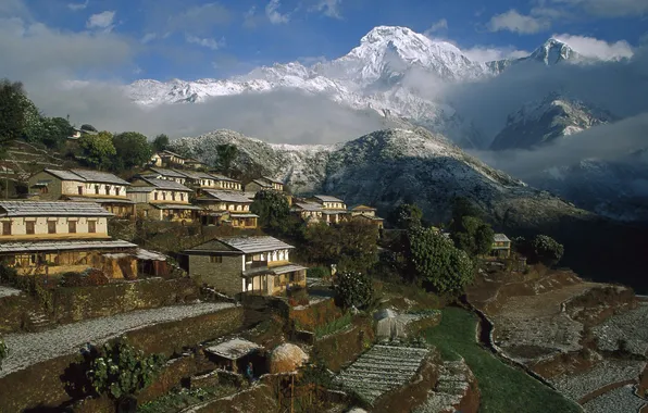 Mountains, home, village, Nepal, Ghangdrung village