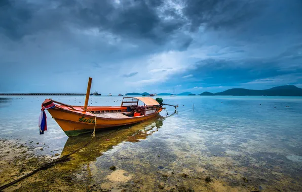 Beach, the sky, clouds, the ocean, boat, Phuket, Thailand