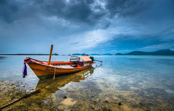 Picture beach, the sky, clouds, the ocean, boat, Phuket, Thailand