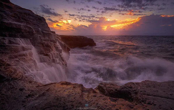 Picture water, the ocean, rocks, dawn