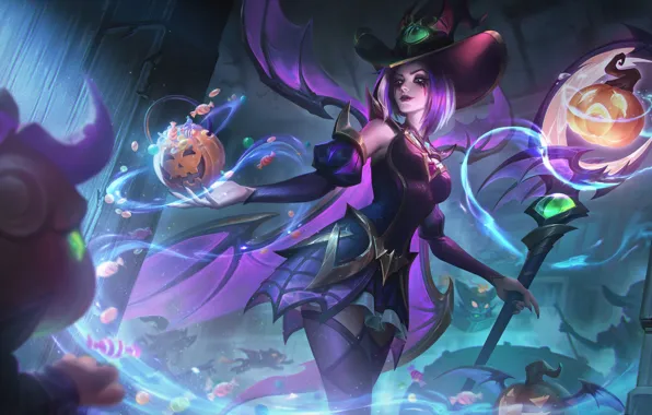 Picture Halloween, art, League of Legends, LoL, skin, Leblanc, Bewitching