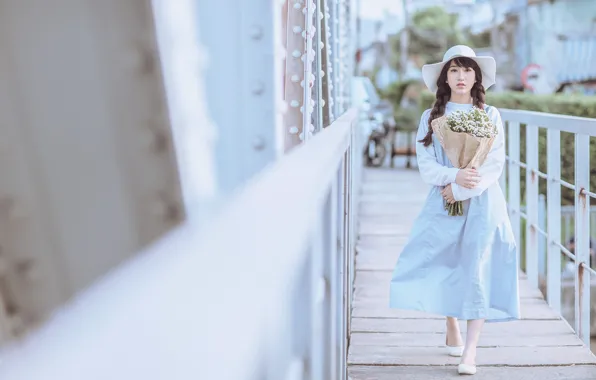 Girl, flowers, Asian