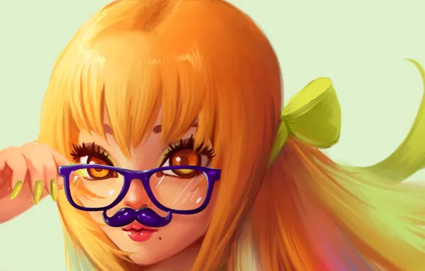 Picture mustache, look, girl, mood, art, glasses
