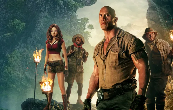 Rocks, fantasy, adventure, poster, torches, Dwayne Johnson, Dwayne Johnson, Jack Black