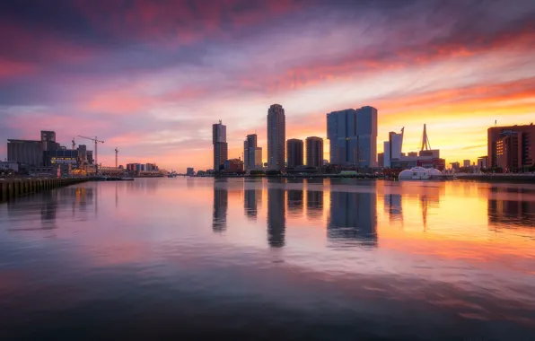 Clouds, home, glow, Netherlands, harbour, Rotterdam, Head of South