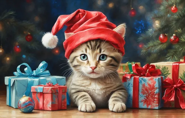 Cat, look, balls, branches, pose, kitty, figure, cat