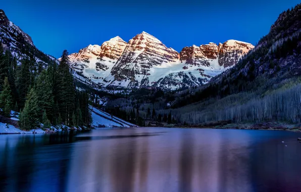 Picture rock, forest, twilight, river, sky, trees, landscape, nature