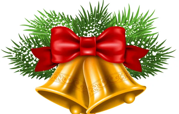 Picture red, tree, new year, bow, bells, New Year, Happy