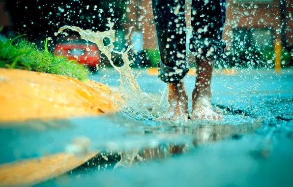 Picture joy, rain, barefoot