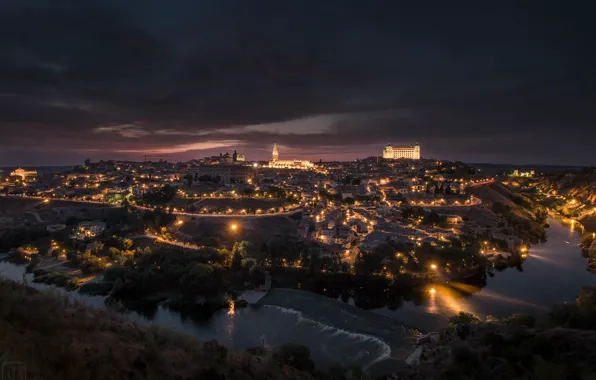 Night, the city, lights, panorama, Spain, Toledo