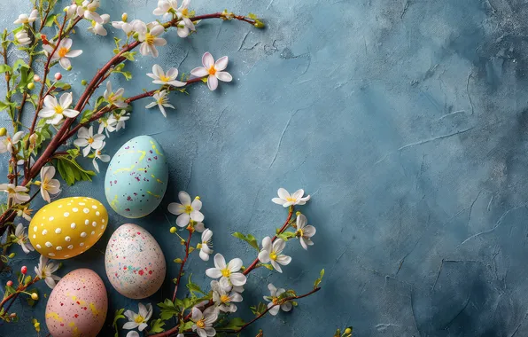 Flowers, eggs, spring, colorful, Easter, happy, flowers, spring