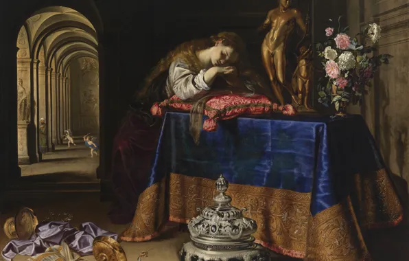 Picture girl, interior, picture, unknown author, Allegory of Repentance or Vanitas