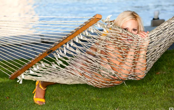 Grass, look, girl, naked, playboy, rope, blonde, rope
